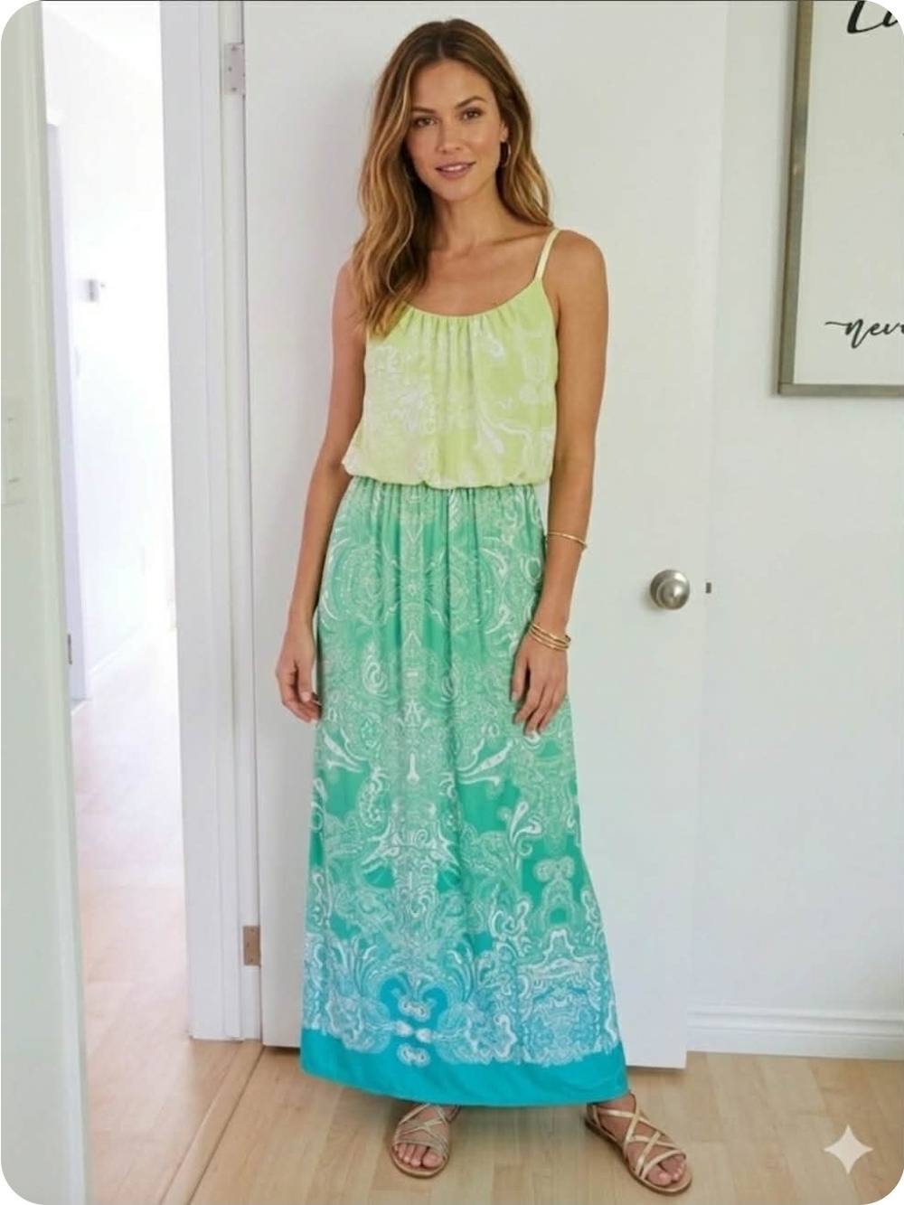 Green Ombre Paisley Maxi Dress